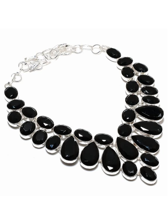 Natural Black Spinel Gemstone 925 Sterling Silver Jewelry Necklace 18"