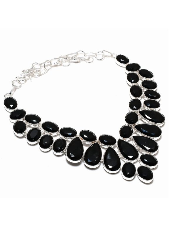 Natural Black Spinel Gemstone 925 Sterling Silver Jewelry Necklace 18"