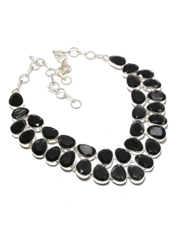 Natural Black Spinel Gemstone 925 Sterling Silver Jewelry Necklace 18"