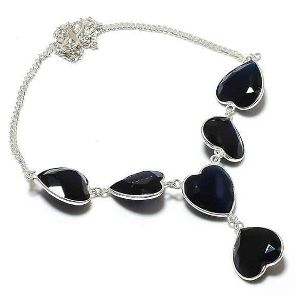 Natural Black Spinel Gemstone 925 Sterling Silver Jewelry Necklace 18"