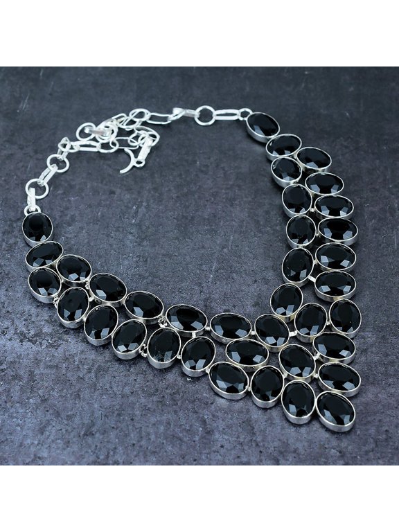 Natural Black Spinel Gemstone 925 Sterling Silver Jewelry Necklace 18"