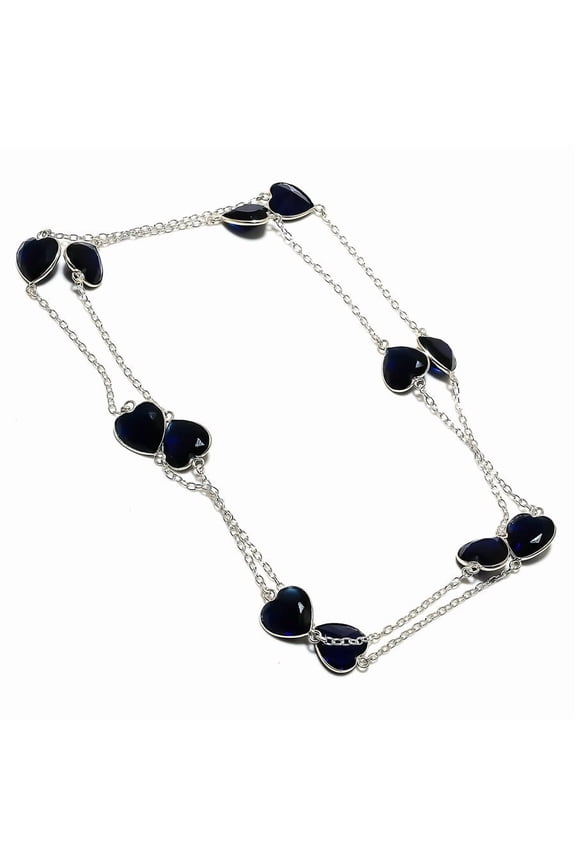 Natural Black Spinel Gemstone 925 Sterling Silver Jewelry Necklace 36"