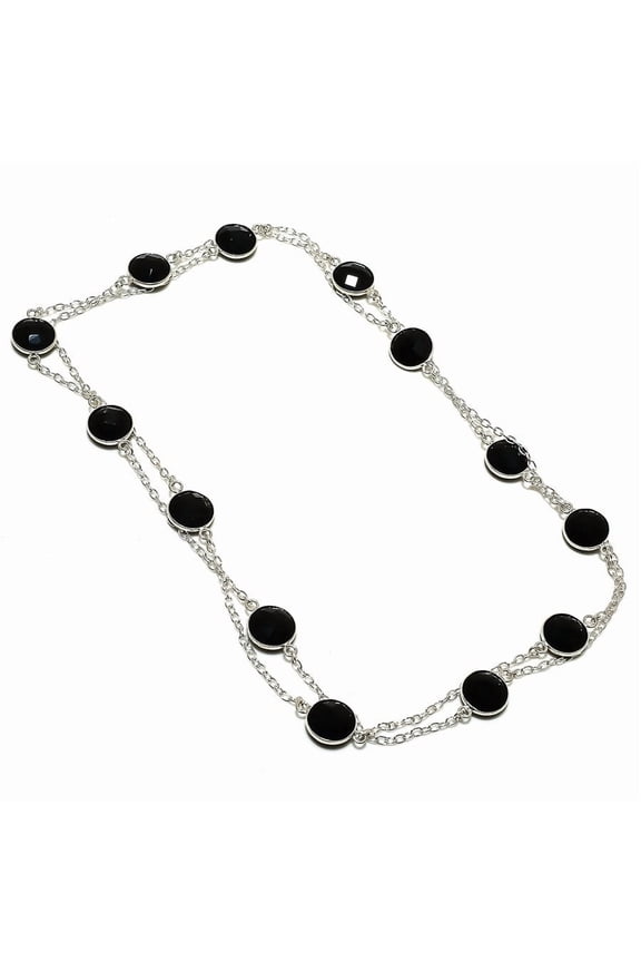 Natural Black Spinel Gemstone 925 Sterling Silver Jewelry Necklace 36"