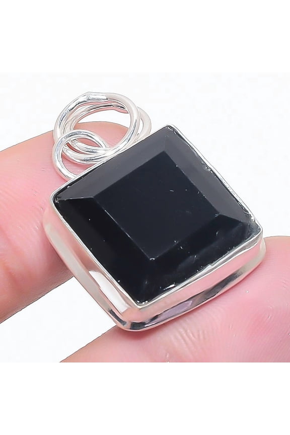 Natural Black Spinel Gemstone 925 Sterling Silver Jewelry Pendant 1.42"