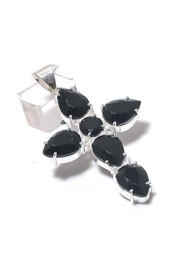 Natural Black Spinel Gemstone 925 Sterling Silver Jewelry Pendant 2.48"