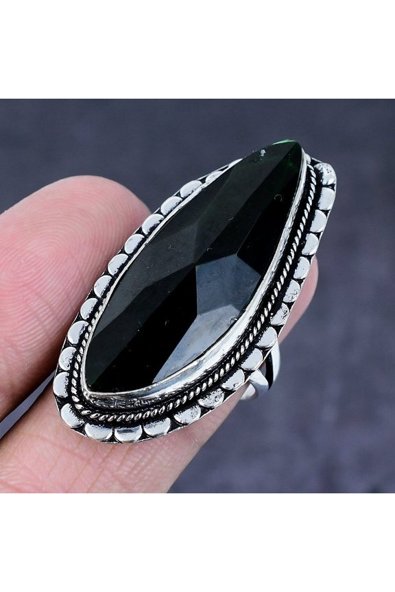 Natural Black Spinel Gemstone Handmade 925 Steling Silver Gift Ring Size 9