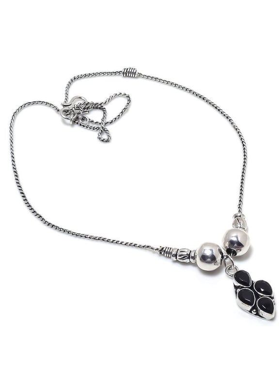 Natural Black Spinel Gemstone Handmade 925 Sterling Silver Necklace 18"
