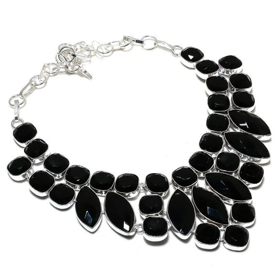 Natural Black Spinel Gemstone Handmade 925 Sterling Silver Necklace 18"