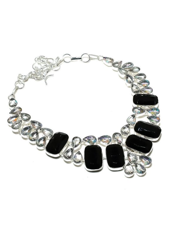 Natural Black Spinel Gemstone Handmade 925 Sterling Silver Necklace 18"