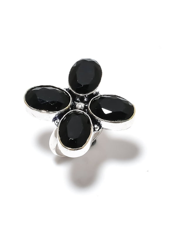 Natural Black Spinel Gemstone Handmade 925 Sterling Silver Ring Size 10