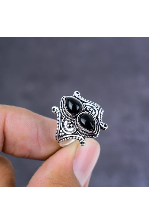 Natural Black Spinel Gemstone Handmade 925 Sterling Silver Ring Size 7
