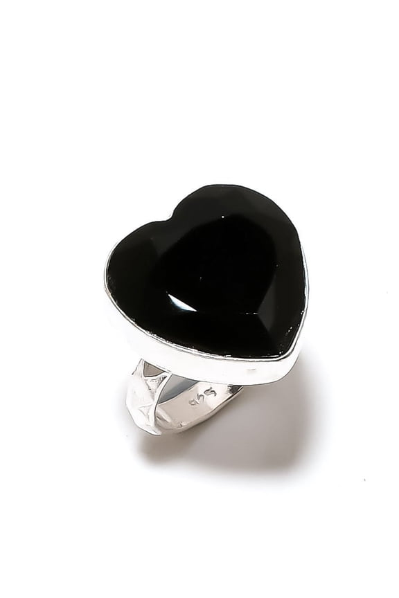 Natural Black Spinel Gemstone Handmade 925 Sterling Silver Ring Size 8.5