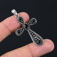 thumbnail image 1 of Natural Black Spinel Handmade 925 Sterling Silver Gift Cross Pendant 2.10", 1 of 4