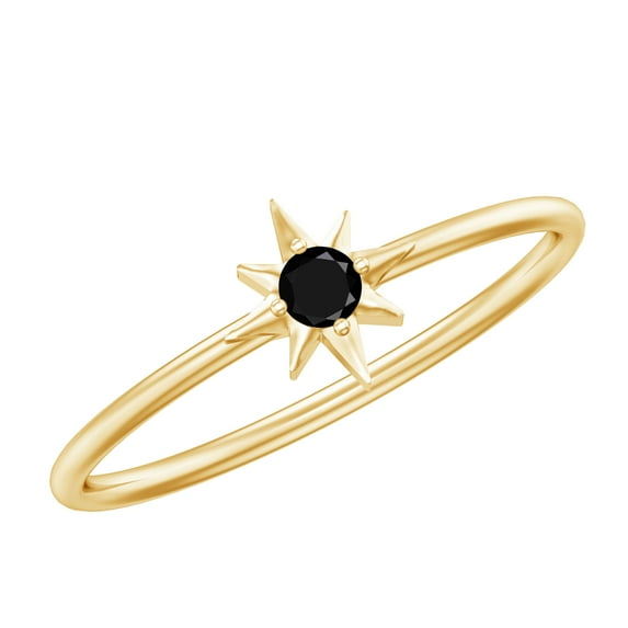 Rosec Jewels Natural Black Spinel Promise Ring for Women, Sunburst Ring - AAA Grade, 18K Yellow Gold, US 11.00
