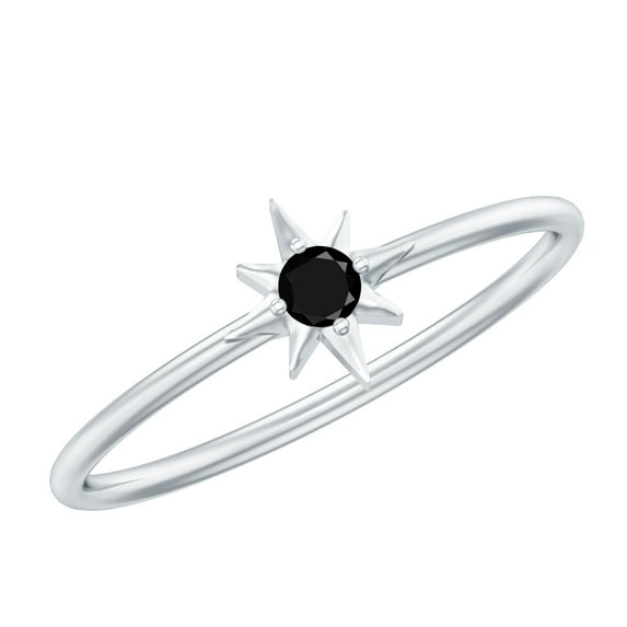 Rosec Jewels Natural Black Spinel Promise Ring for Women, Sunburst Ring - AAA Grade, 925 Sterling Silver, US 4.00