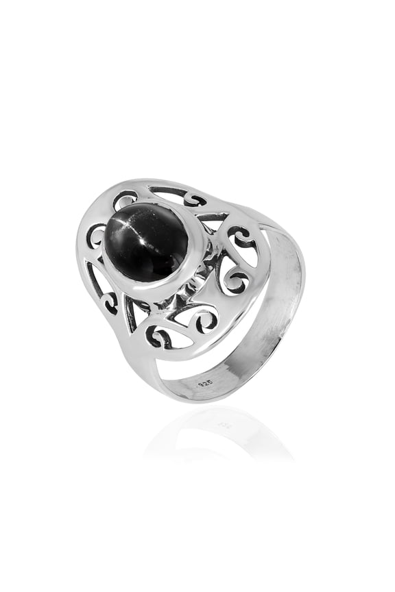 Natural Black Star Diopside Oval Cabochon Ring in 925 Oxidized Sterling Silver | Handmade Bezel Set | 4.17 Ct Gemstone (7)