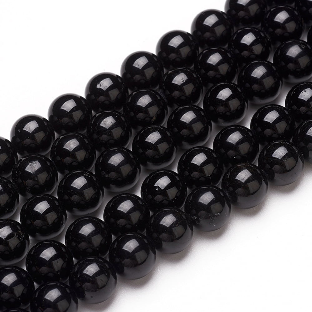 Natural Black Tourmaline Beads Strands Round 6mm Hole: 0.8mm 60~65pcs/strand 15.35 inch(39cm)