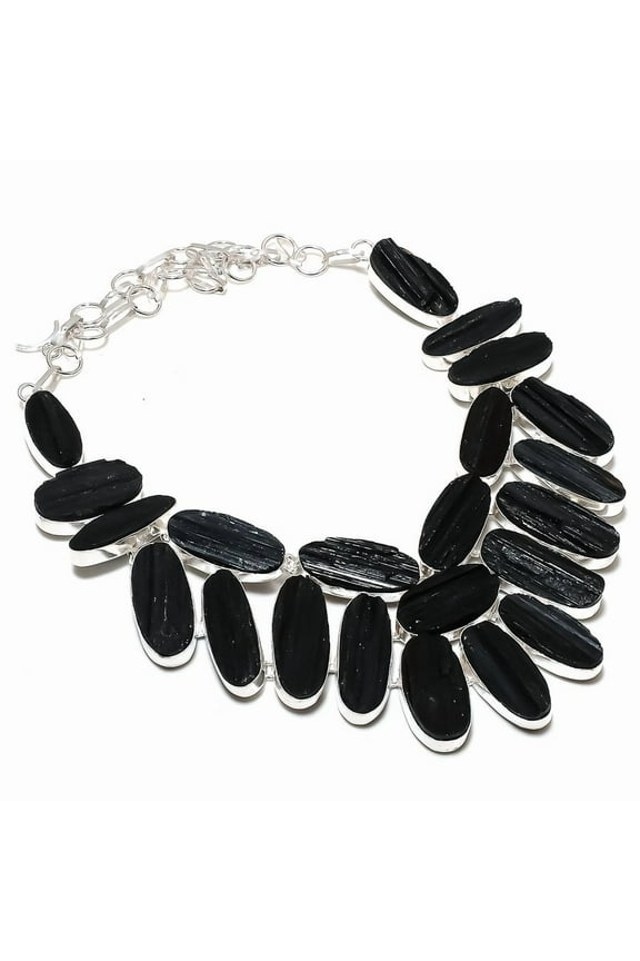 Natural Black Tourmaline Gemstone 925 Sterling Silver Jewelry Necklace 18"