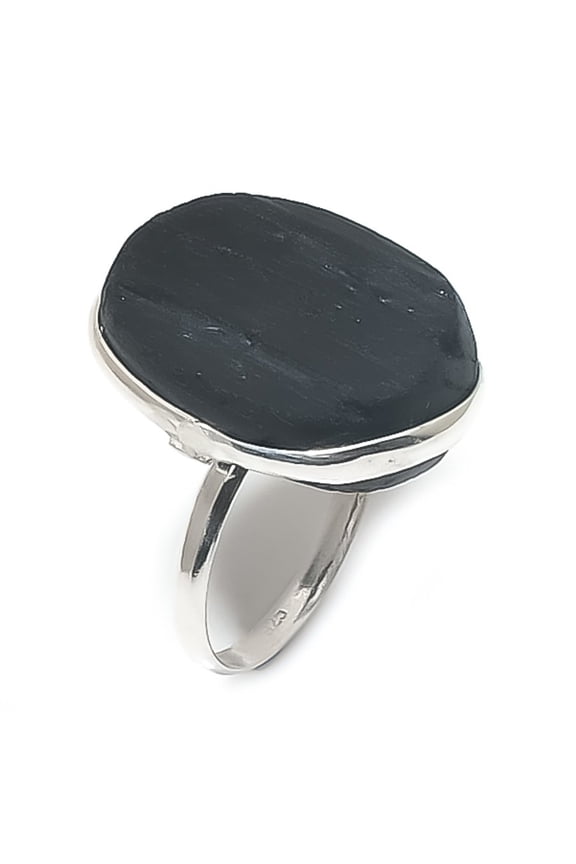 Natural Black Tourmaline Gemstone 925 Sterling Silver Jewelry Ring Size 6.5