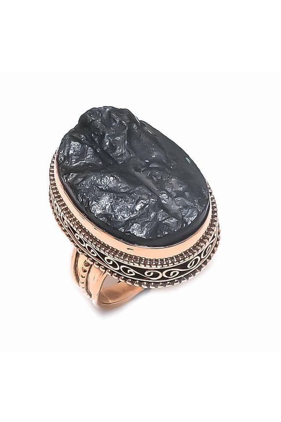 Natural Black Tourmaline Gemstone Handmade Copper Jewelry Ring Size 9