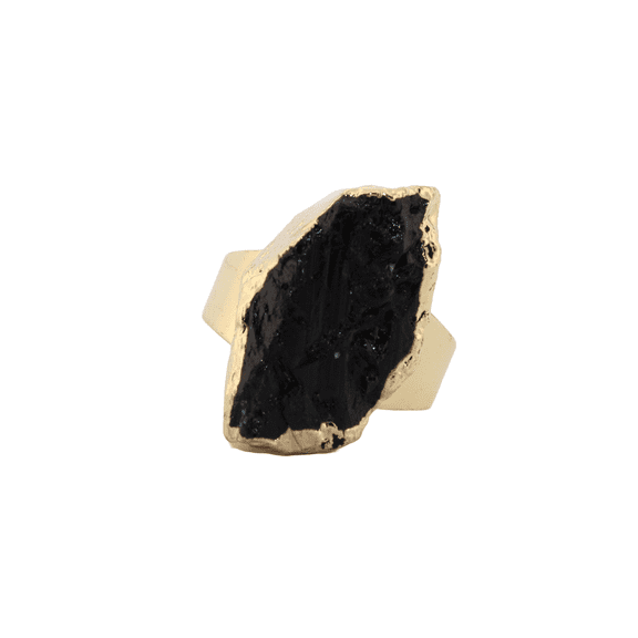 Natural Black Tourmaline Gold Adjustable Ring NBTGAR1