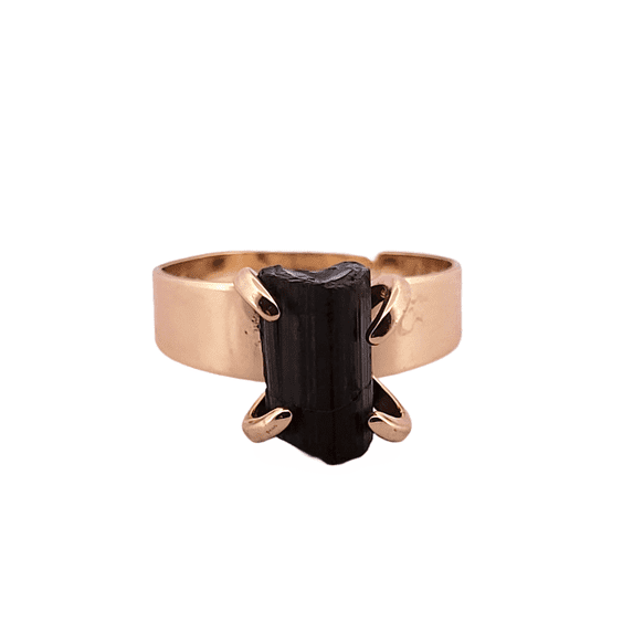 Natural Black Tourmaline Gold Adjustable Ring NBTGAR