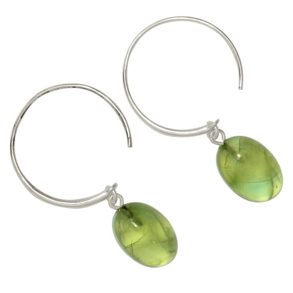 Natural Black Tourmaline In Prehnite 925 Silver Earrings Jewelry ALLE-15496