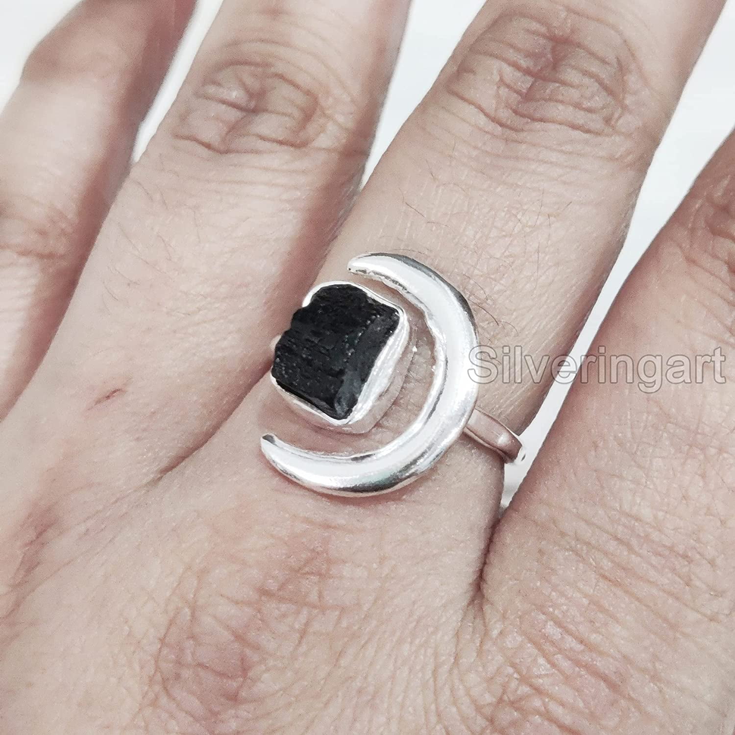 Natural Crystal Black Tourmaline Schorl 925 Silver Ring From Namibia - -  TheGlobalStone