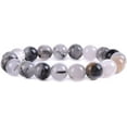 thumbnail image 1 of Natural Black Tourmaline Rutilated Quartz Gemstone 10mm Round Beads Stretch Bracelet 7" Unisex, 1 of 2