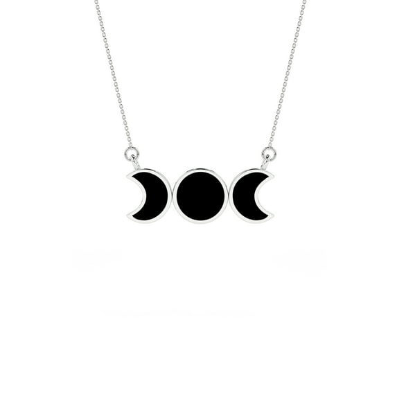 Natural Black Tourmaline Sun & Moon Shape Pendant Necklace in Sterling Silver for Women with 18" Adj. Chain, October Birthstone Jewelry for Her Birthday, Wedding Anniversary, Christmas, Mothers Day
