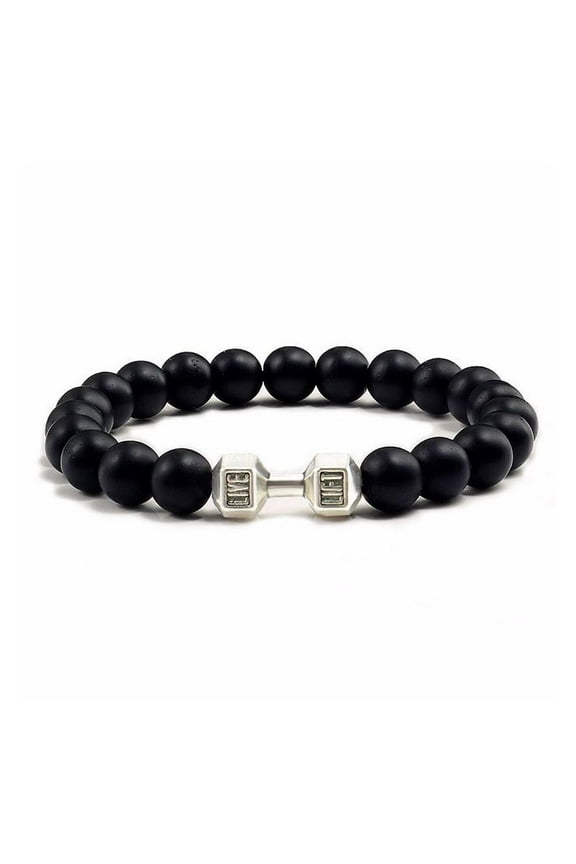 Natural Black Volcanic Lava Stone Dumbbell Bracelet Matte Braceleb black