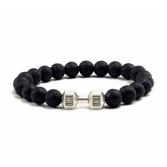 Natural Black Volcanic Lava Stone Dumbbell Bracelet Matte Braceleb black