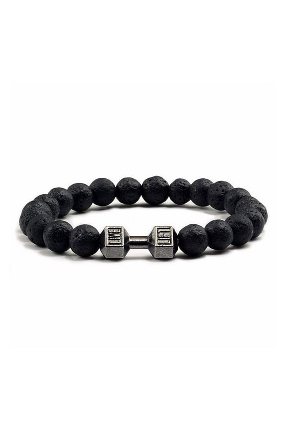 Natural Black Volcanic Lava Stone Dumbbell Bracelet black Matte Beads Braceletsā P7R8