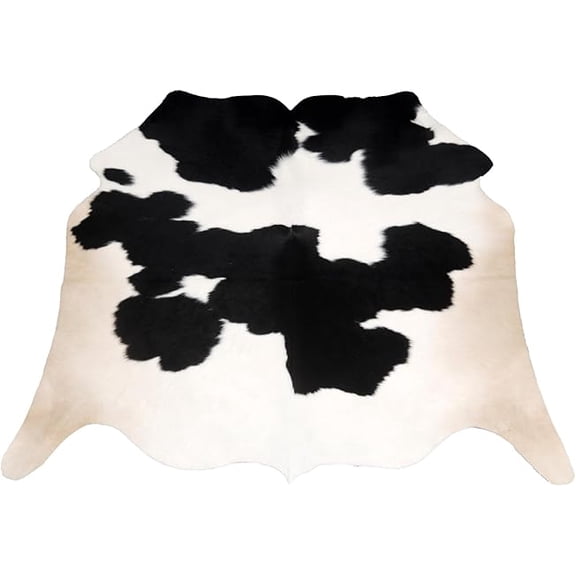 Natural Black White Cowhide Rug, Hair-on Animal Hide Leather, Ideal for Adding Contemporary Flair to Any Room, Perfect Décor Accent