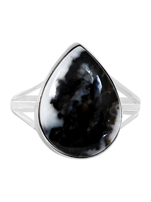 Natural Black Zebra Jasper 925 Silver Plated Ring s.8 Jewelry WR99-10058