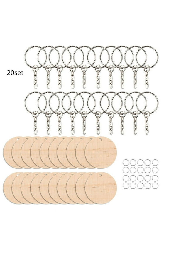 Natural Blank Wood Slices Wood Discs Tags Round Wooden Key Tags Blank Wooden Key Chain Wood Keychain Supplies