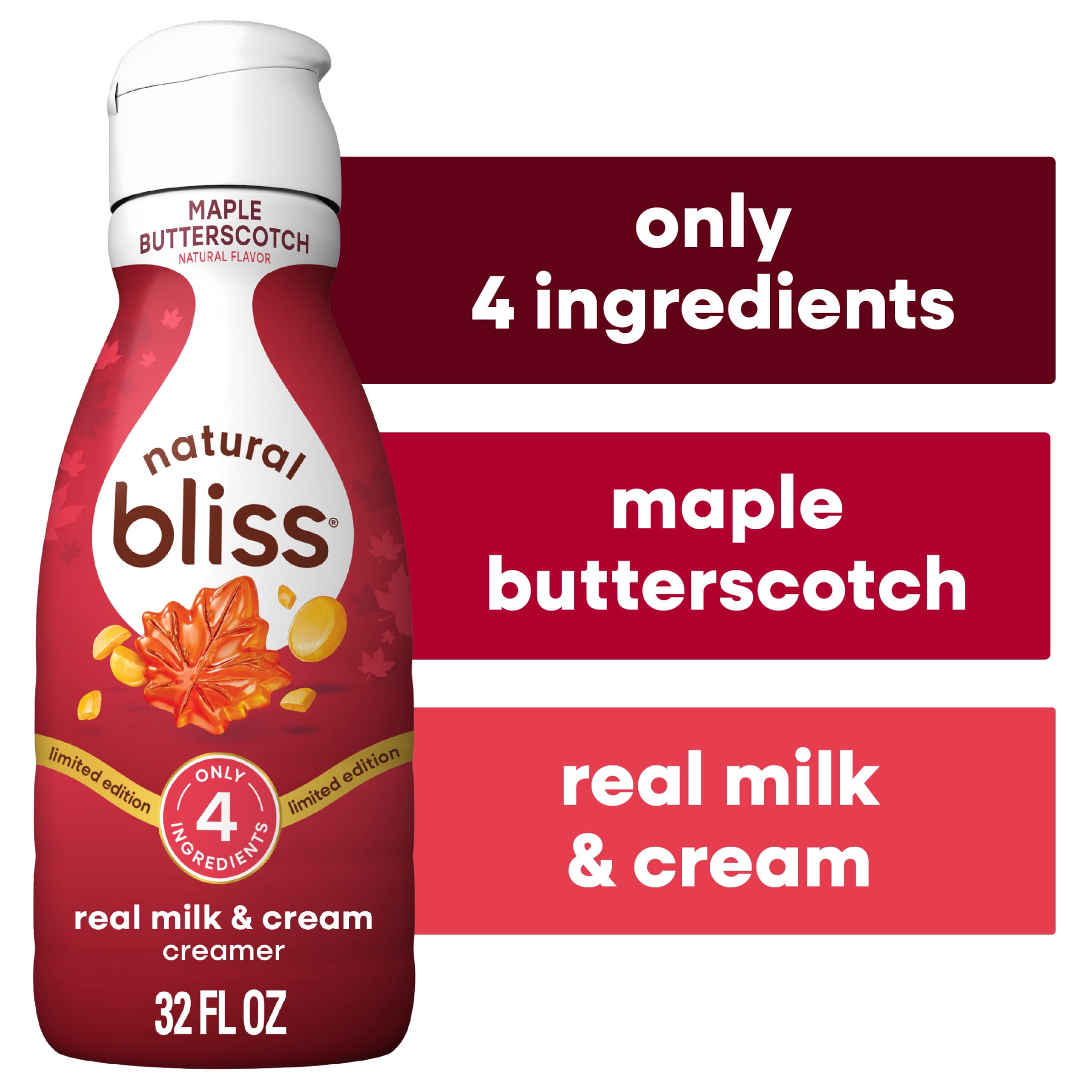 natural bliss Maple Butterscotch Flavored Creamer, Gluten Free Creamer for Hot & Iced Fall Drinks 32 fl oz