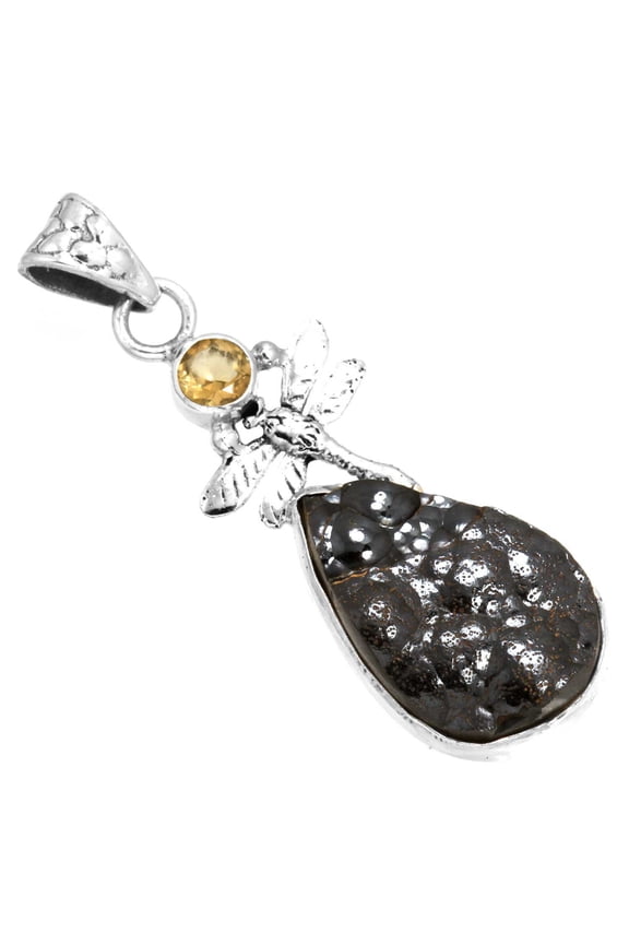Natural Blister Hematite Solid 925 Sterling Silver Modern Pendant