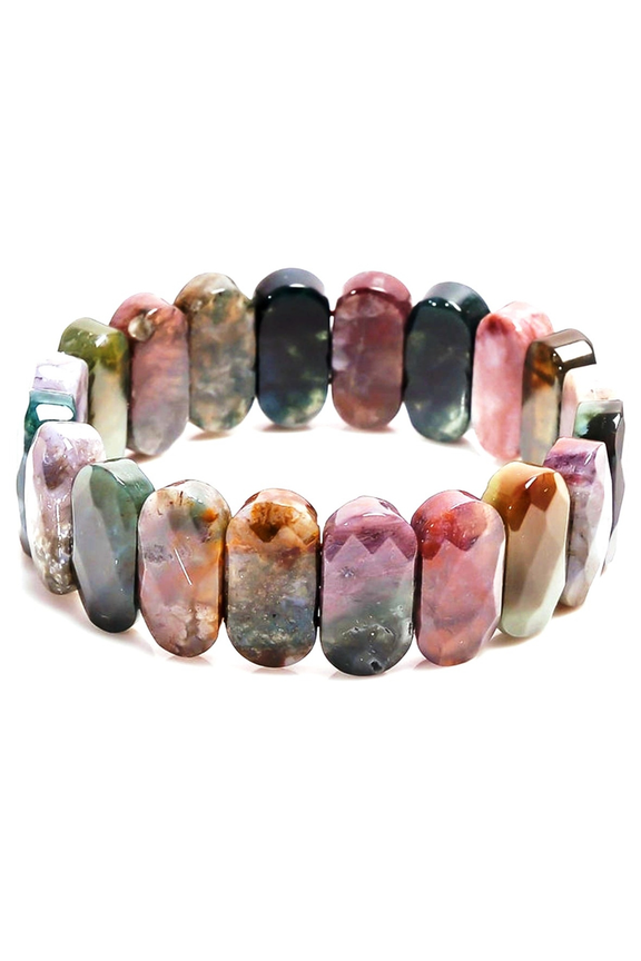 Natural Bloodstone 10x18mm Oval Shape Faceted Cut Beads Stretchable Bracelet for Men & Women.