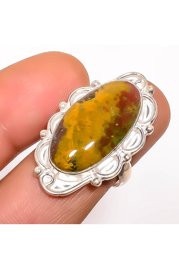 Natural Bloodstone - Africa 925 Sterling Silver Ring Size 8|Handmade Ring, Gift for her, Red Ring, Gemstone Silver Jewelry