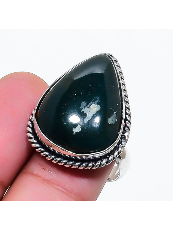 Natural Bloodstone Gemstone 925 Sterling Silver Jewelry Ring Size 7