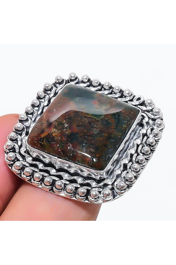 Natural Bloodstone Gemstone 925 Sterling Silver Jewelry Ring Size 8.5