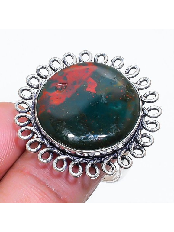 Natural Bloodstone Gemstone 925 Sterling Silver Jewelry Ring Size 8