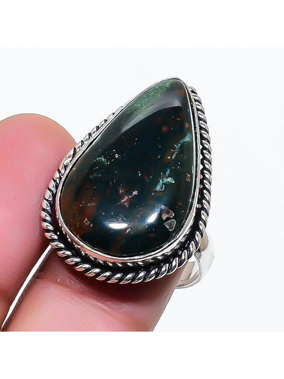 Natural Bloodstone Gemstone 925 Sterling Silver Jewelry Ring Size 8
