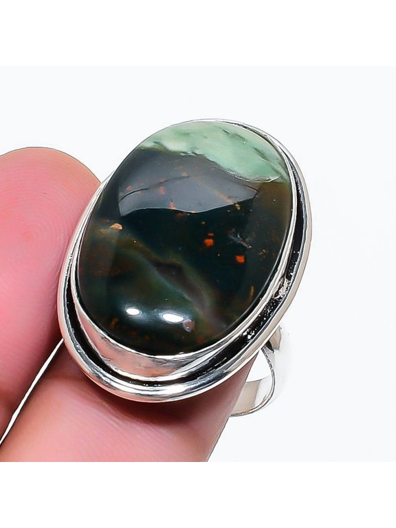 Natural Bloodstone Gemstone 925 Sterling Silver Jewelry Ring Size 8
