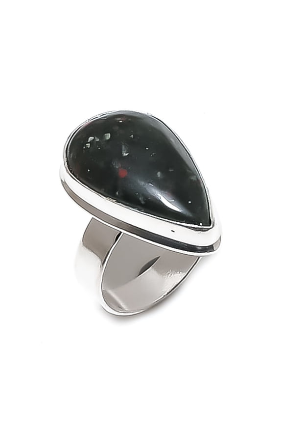 Natural Bloodstone Gemstone 925 Sterling Silver Jewelry Ring Size 9