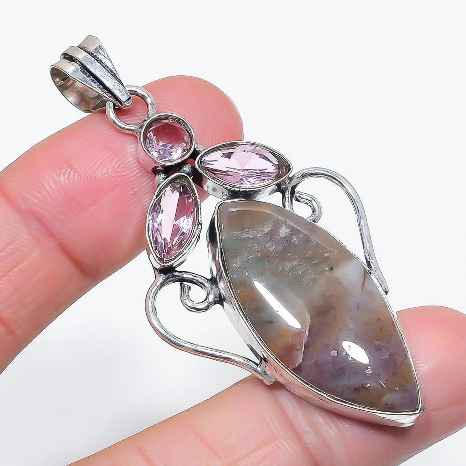 Pendentif En Argent 925 Et Pierre Bloodstone Jaspe Naturelle - Fait Main, Longueur 2.5 Pouces, Neuf Sans Emballage