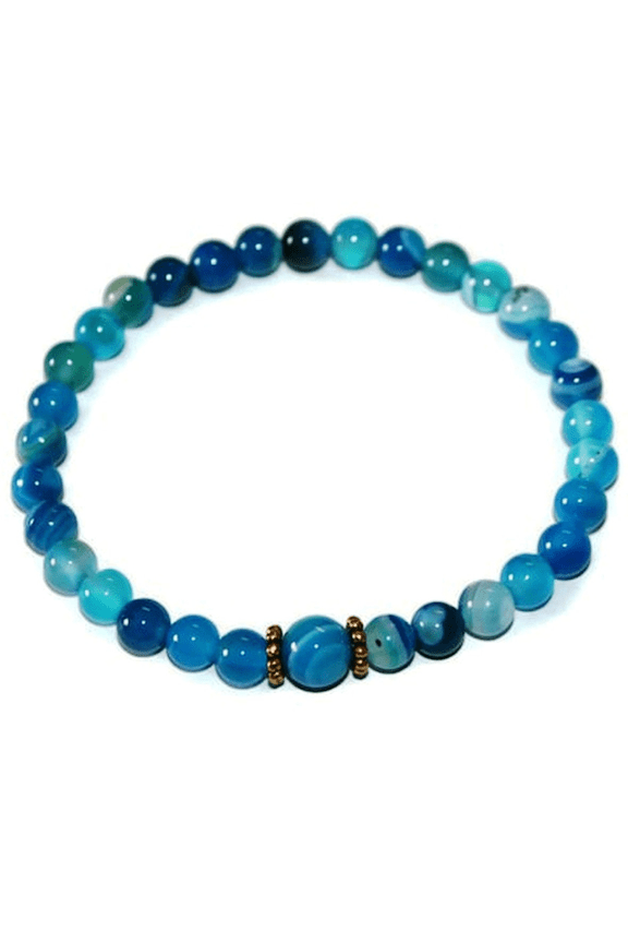 Natural Blue Agate 6-8mm Round Shape Smooth Cut Beads Stretchable Bracelet for Men & Women.