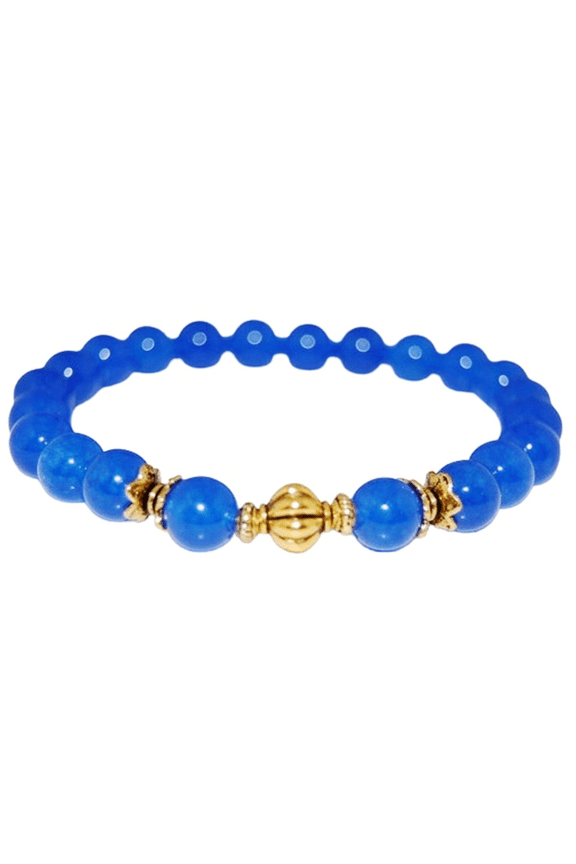 Natural Blue Agate 8mm Round Shape Smooth Cut Beads Stretchable Bracelet for Men & Women.