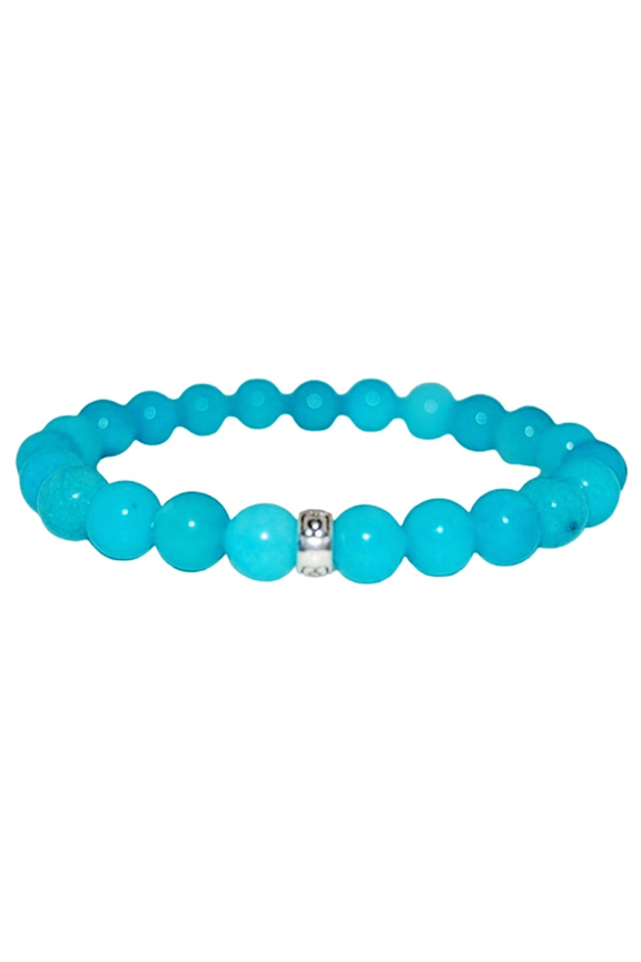Natural Blue Agate 8mm Round Shape Smooth Cut Beads Stretchable Bracelet for Men & Women.